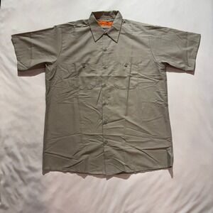Red Kap Work Shirt Mens Large Tan Short Sleeve Button Up Industrial Utility